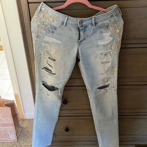 Abercrombie & Fitch Embroidered Destroyed Jeans, Size 29!